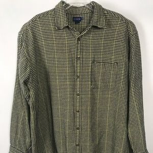 J Crew Navy Green Houndstooth Plaid Mens Shirt XLT